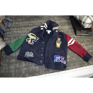 Polo Ralph Lauren Bear Varsity Patch Cardigan Letterman Knit Sweater BOYS 2T 24M